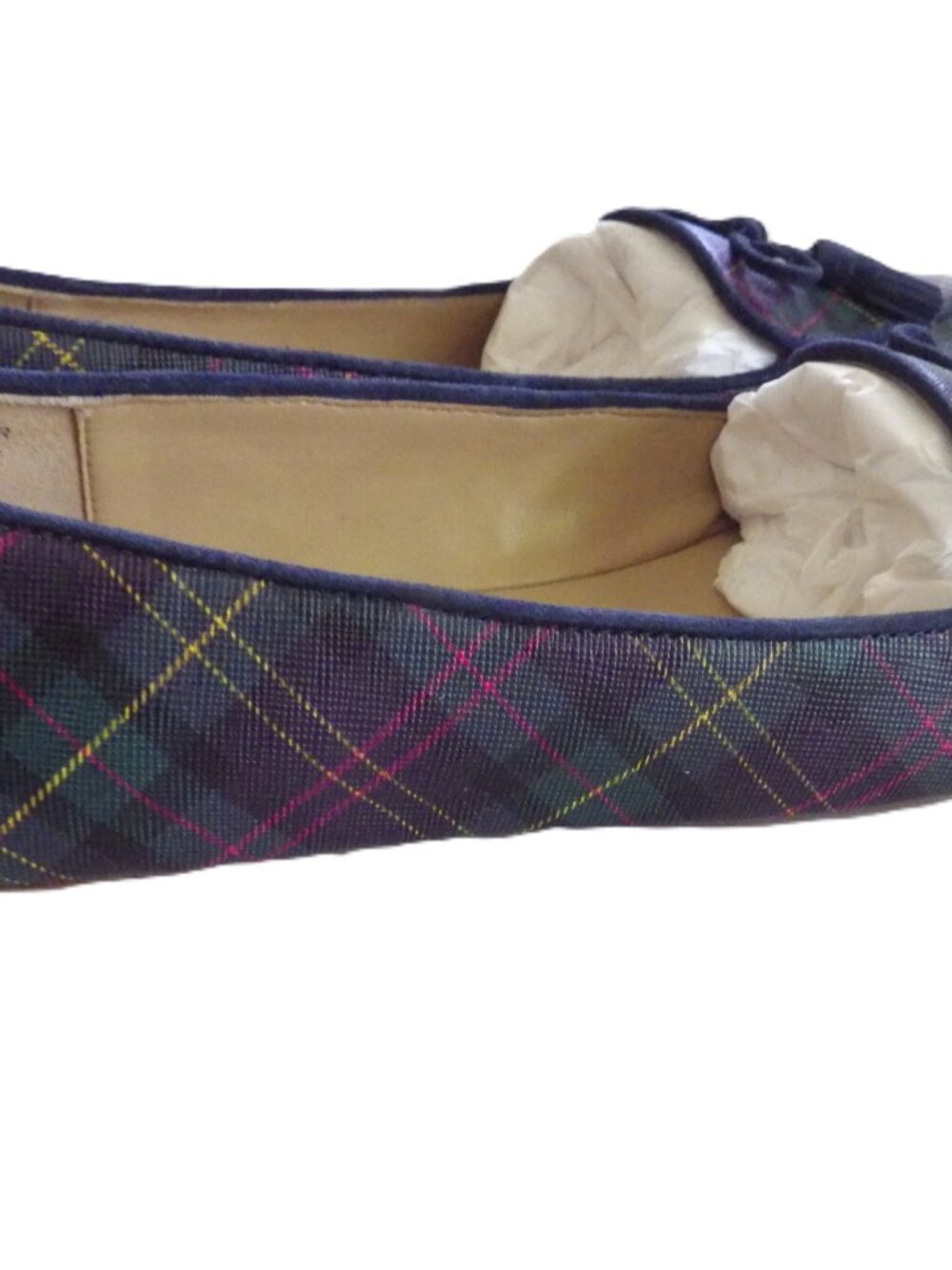 Talbots Tartan Plaid Leather Flats/ Moccasins / Francesca/ Tassels/9N - Picture 5 of 10